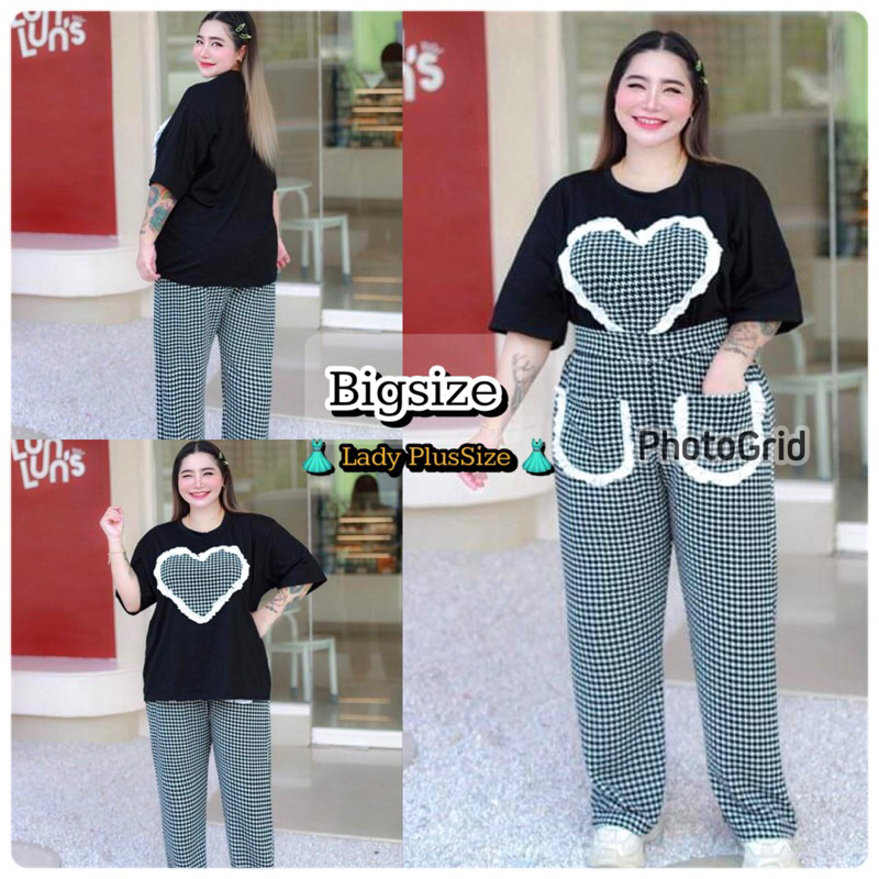 ภาพหน้าปกสินค้าNews L119 เซ็ตขายาวหัวใจ3Dลูกไม้สก็อต Set 2ชิ้น(เสื้อ+กางเกง) ชายระบาย สาวอวบอ้วน Bigsize จากร้าน ladyplussize_shop บน Shopee