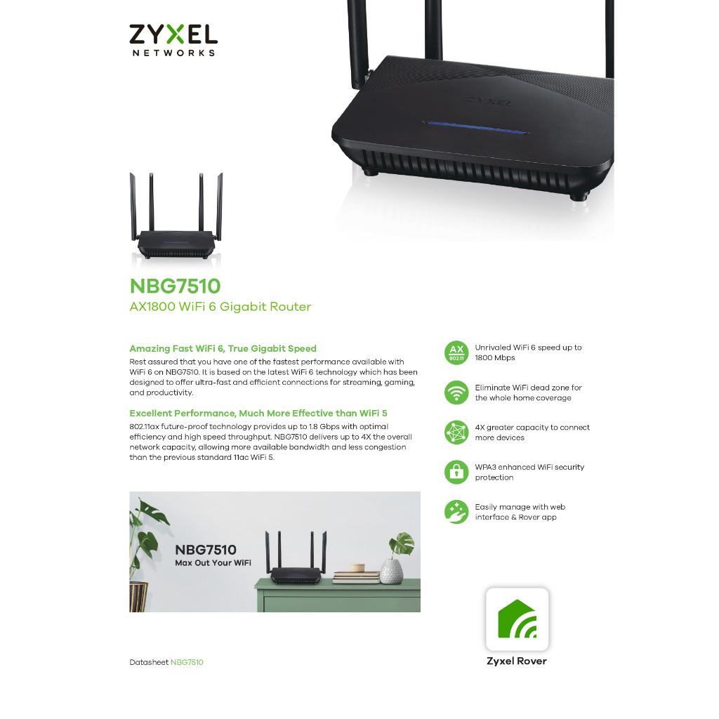 ROUTER (เราเตอร์) ZYXEL DUAL BAND AX1800 GB PORT NBG7510 | Shopee Thailand