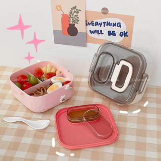 （DIYสติ๊กเกอร์ฟรี 2D+3D）กล่องอาหารกลางวัน  พร้อมช้อนส้อม เข้าไมโครเวฟได้  ปิ่นโต กล่องข้าว ลายการ์ตูน Cutieworld