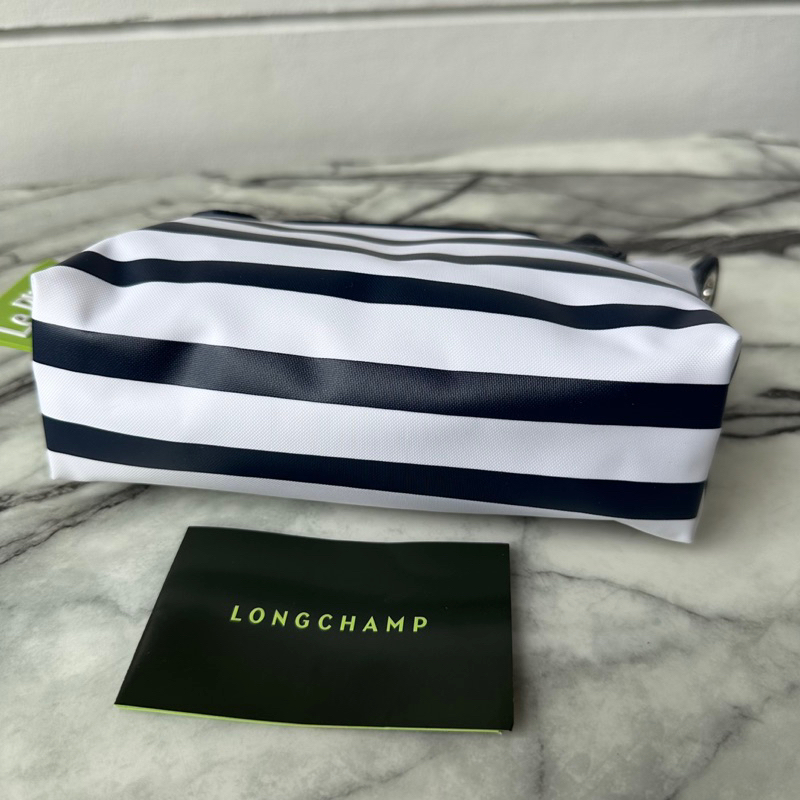 แท้-พร้อมส่ง-lc-longchamp-le-pliage-striped-pouch-สี-navy-white