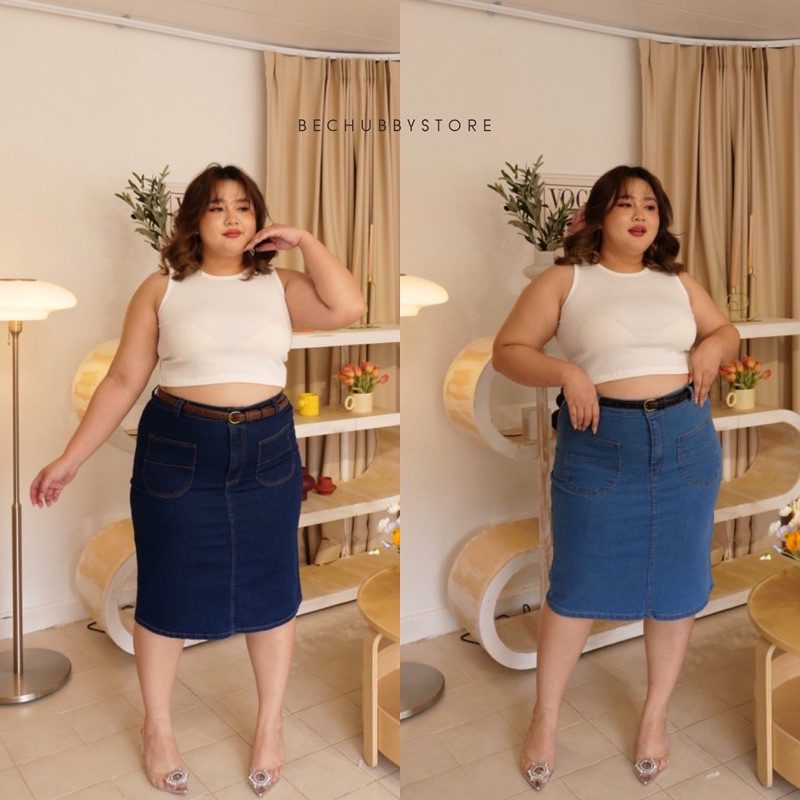 cham-jeans-skirt-กระโปรงยีนส์ยาวสาวอวบความยาว4ส่วน-มีถึงไซต์44-แล้ว