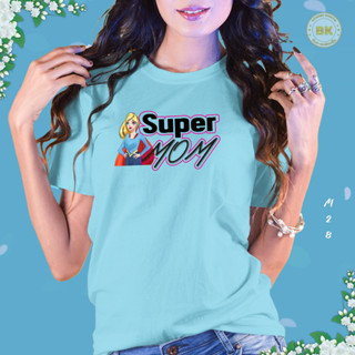 เสื้อวันแม่ สกรีนลาย Super Mom M28 เสื้อฟ้าวันแม่ เนื้อผ้าโพลีเอสเตอร์100% สกรีนคมชัดตรงปก Bkscreenshirt