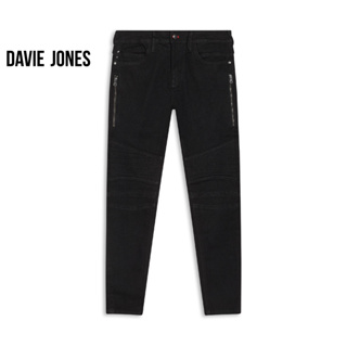 DAVIE JONES กางเกงยีนส์ ผู้ชาย ทรงเทเปอร์ สกินนี่ สีดำ Tapered Skinny Fit Jeans in Black CO0055BK