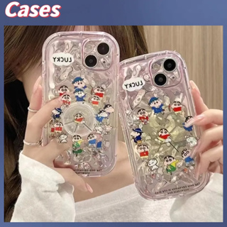 คูปองเคลม🎀เคสไอโ case for iphone 11 12 Ins Cute Crayon Shinchan Clockเคส 14 13 12 11 pro max swivel stand