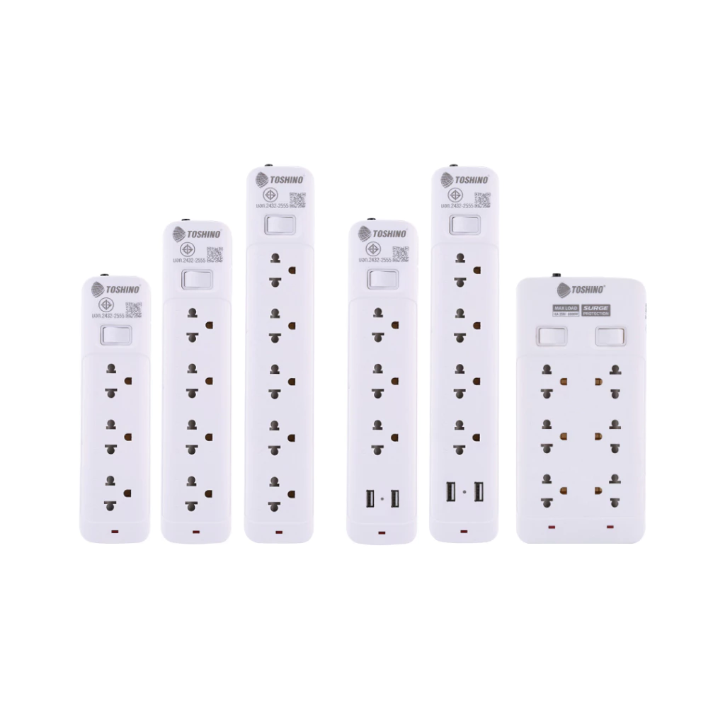 Toshino รางปลั๊กไฟ 3-5 ช่อง 1 สวิตช์ พร้อมพอร์ต USB รุ่น SO-32 / SO-33USB / SO-43 / SO-53
