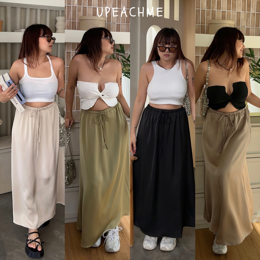 ชุดราตรียาวเปิดไหล่ ผ้าซาติน สีครีมทอง เรียบหรู main image 1
