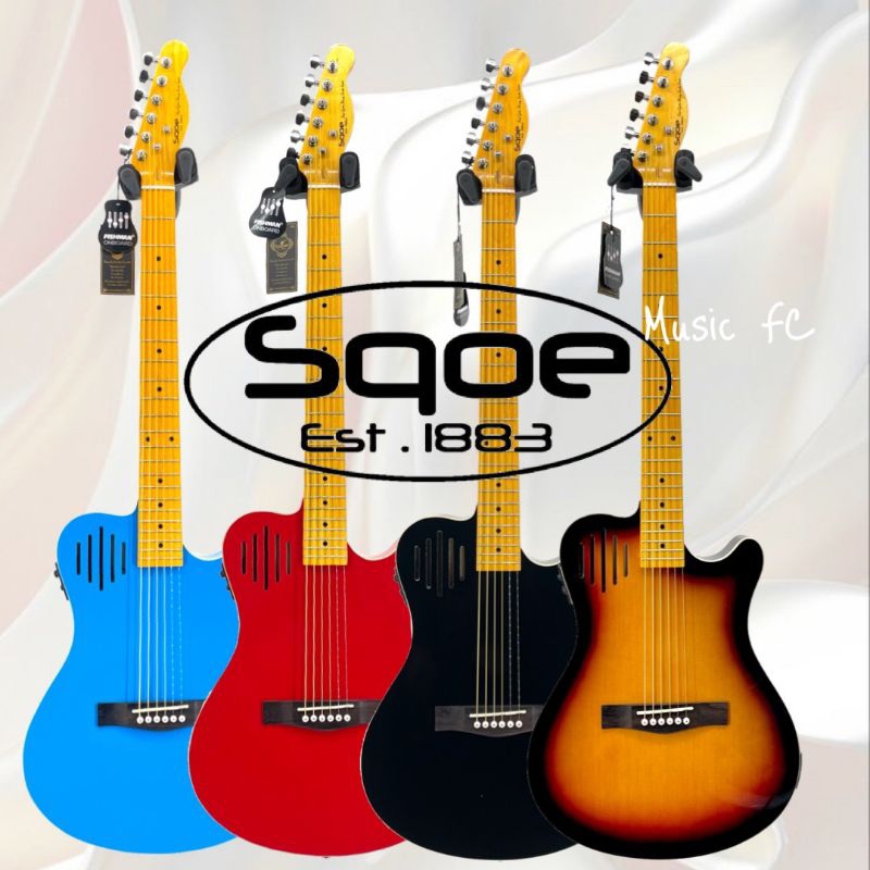 กีตาร์โปร่งไฟฟ้าทรง-tele-แบรนด์-sqoe-sa-100