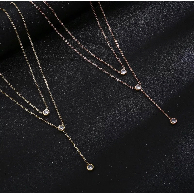 lovely-necklace-stanless-steel-สร้อยคอเพชร2เลเยอร์งานน่ารักมาก-สแตนเลส-ไม่ลอกไม่ดำ-งานสวยน่ารัก-พร้อมส่งจากไทย