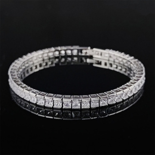 สร้อยข้อมือเพชรเหลี่ยม princess cut ไซส์ 4 มม ต่อข้อ ฝังแบบราง