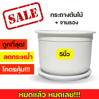 กระถางกลม 5นิ้ว พร้อมจานรอง ll มี 3สี ขาว ดำ อิฐ กระถางพลาสติก กระถางแคคตัส กระถางกระบองเพชร กระถางไม้อวบน้ำ