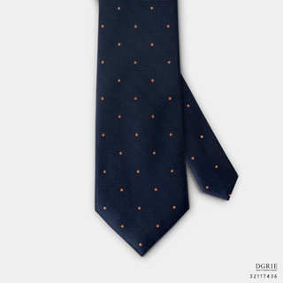 Orange Dot on Navy Basketweave 3 Inch Necktie - เนคไทสีกรมลายจุดสีส้ม