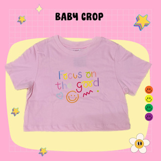 พร้อมส่ง🔥A&amp;AP STUDIO :AAP003”รุ่น Baby Crop เสื้อยืดสกรีนลาย🎀💭(ชมพู)