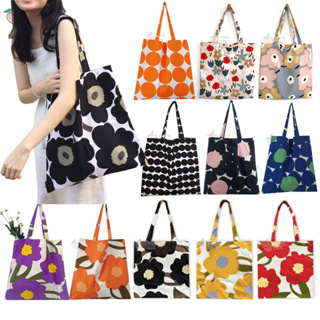 สินค้า พร้อมส่ง🔥 กระเป๋าผ้า Tote bag 🌸 ผ้าคอตตอนญี่ปุ่น มีซับใน กระเป๋าผ้าลายดอกไม้ marimekko ถุงผ้าน่ารัก ของขวัญวันเกิด