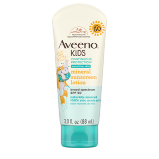 พร้อมส่ง Aveeno, Kids, Continuous Protection Zinc Oxide Sunscreen, Sensitive Skin, SPF 50, 3 fl oz (88 ml)