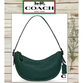 (ผ่อน0%) กระเป๋าสะพายไหล่ ☘️COACH CC439 Luna Shoulder Bag Soft Pebble Leather หนังแท้สีเขียว 10 นิ้ว