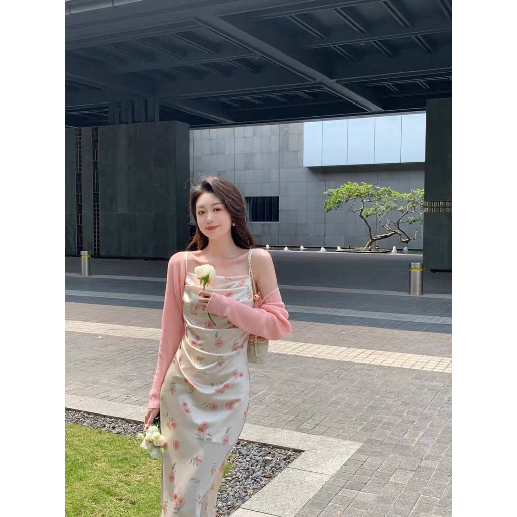 2023summer-floral-sexy-long-dress-แฟชั่น-เดรสลายดอกไม้-เสื้อผ้าแฟชั่นผู้หญิง-ไปทะเล-น่ารัก-ชีฟอง-แขนกุด-ชุดเดรสสายเดี่ยว