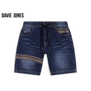 DAVIE JONES กางเกงขาสั้น ผู้ชาย เอวยางยืด สีน้ำเงิน สีกรม คาดหนังทอง Elasticated Shorts in Navy Dark navy SH0077MN DN