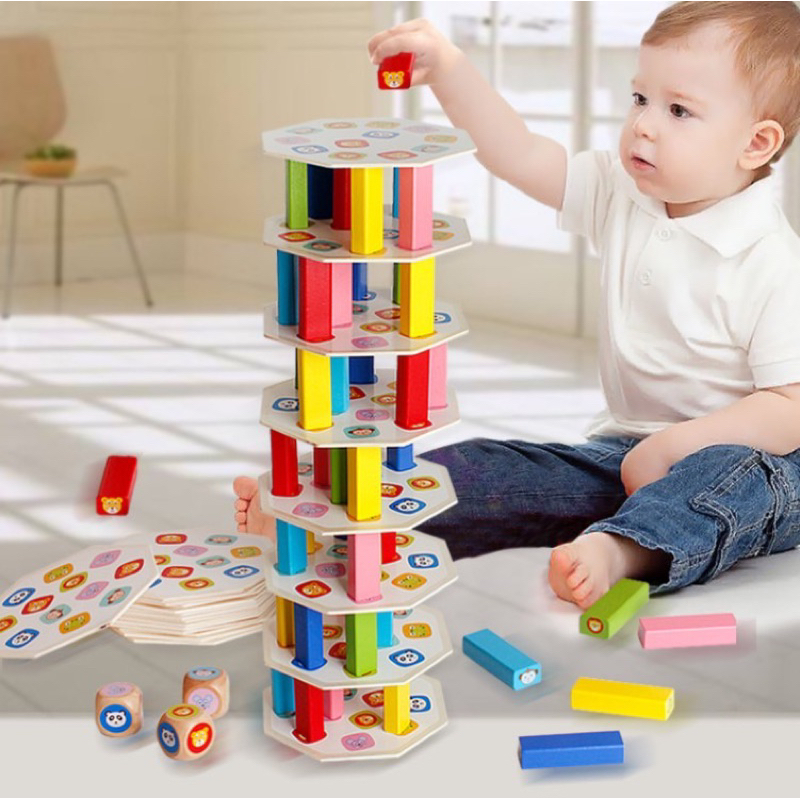 บล็อกไม้สร้างตึก-stacking-tower