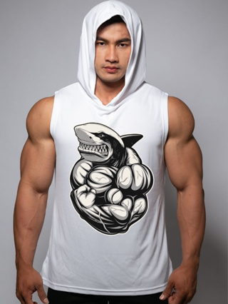 SHARK เสื้อฮู้ดแขนกุด Sleeveless Hoodies