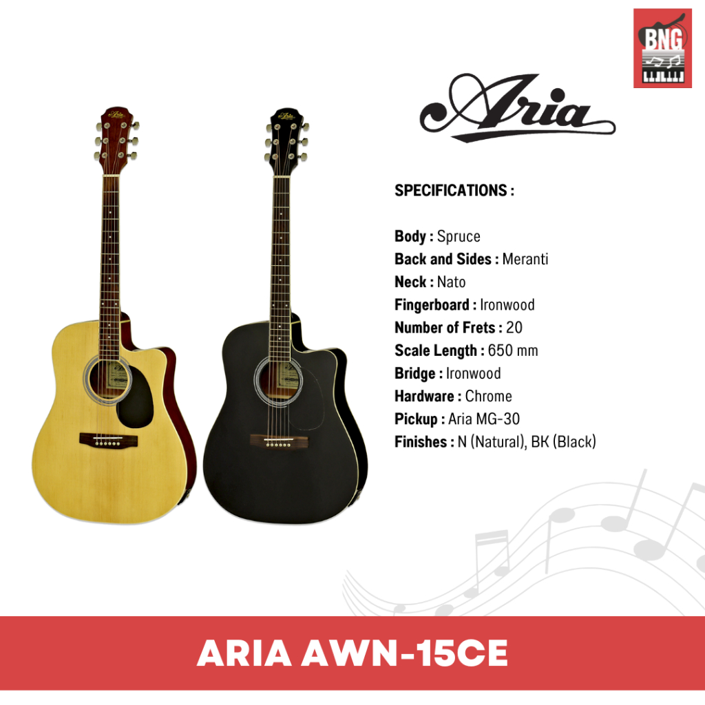 aria-awn-15ce-กีตาร์โปร่งไฟฟ้า-ยี่ห้อ-เอเรีย-งานสวย-เสียงดี-ราคาโดน