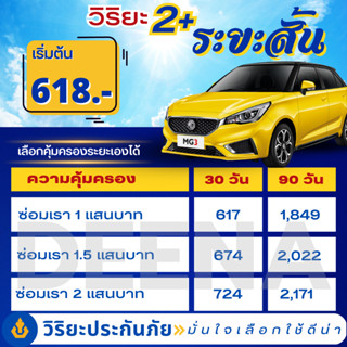 ประกันรถวิริยะ 2+ ระยะสั้น เลือก30วัน 90วัน รถเก๋ง กระบะ ตู้ สำหรับใช้งานส่วนบุคคล