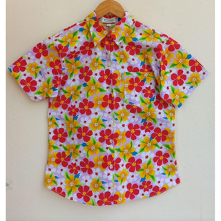 Cotton shirt เสื้อลายดอก กระเป๋าบน1 ลายดอกแดงเหลือง อก 38 ยาว 25 •XL  Code : 275(3)