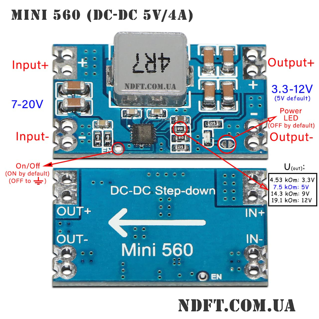 Mini 560 โมดูลปรับแรงดันลง ไฟขาออก คงที่ 3.3V 5V 9V 12V DC-DC step-down ...