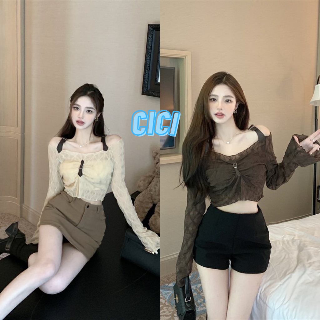 cici-no-j371-เสื้อแขนยาวซีทรูแต่งสายเดี่ยวเข็มขัดแซ่บเท่สไตล์y2kสุด