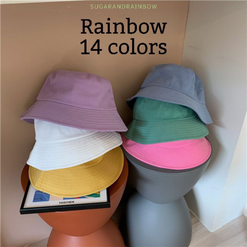 รูปภาพสินค้าแรกของ14สี Rainbow บักเก็ต สีพื้น คอตตอน เนื้อหนา หมวกปีกรอบทรงสวย