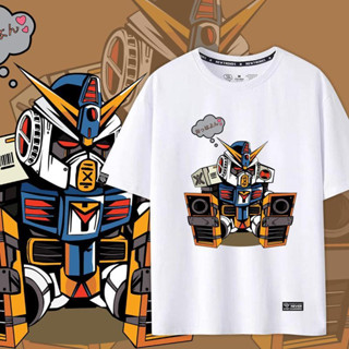 Mobile Suit Gundam เสื้อยืดอะนิเมะแขนสั้นผู้ชายและผู้หญิงผ้าฝ้ายคลาสสิกแบบสบาย Unisex