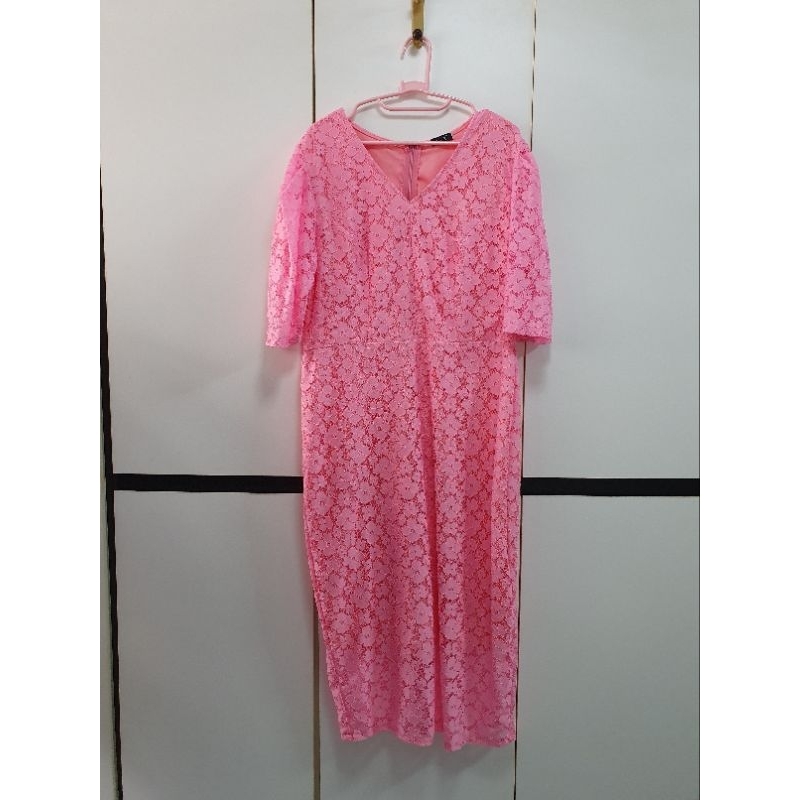 2nd-bix-dress-ผ้าลูกไม้-คอวี-สีชมพูหวาน-สวย