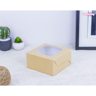 Boxjourney กล่องสแน็ค หน้าต่าง คราฟท์หลังขาว (กล่องเค้กครึ่งปอนด์)(15x15x7.5ซม.)(20ชิ้น)