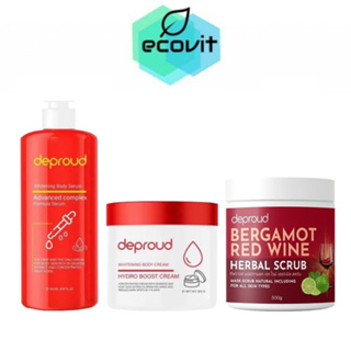 Deproud ดีพราวด์ โสมฝาแดง กรดแดง สครับโอ่ง Whitening Body Serum / Hydro Boost Cream /Bergamot Red Wine Herbal Scrub