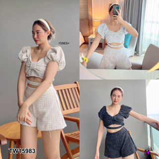 TW15983 set 2 ชิ้น เสื้อทรงครอปอก+กางเกงขาสั้น