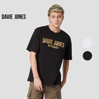 DAVIE JONES เสื้อยืดโอเวอร์ไซส์ พิมพ์ลาย สีขาว สีดำ Logo Print Oversize T-Shirt in white LG0046WH BK
