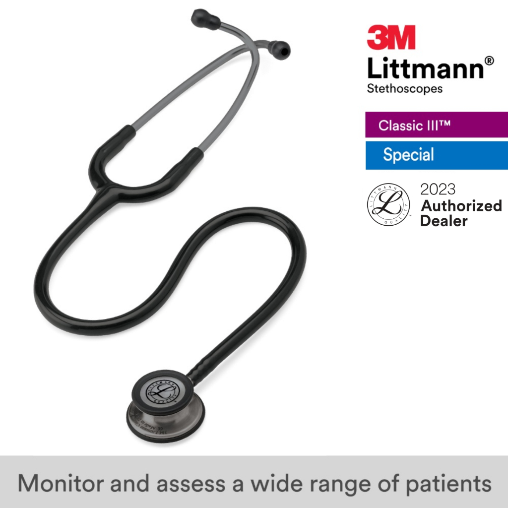 3m-littmann-classic-iii-27-inch-5811-black-tube-smoke-finish-chestpiece-stainless-stem-amp-eartubes