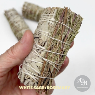 Aroma&amp;More ไวท์ เสจ+โรสแมรี่ / White Sage+Rosemary smudge-California ชุดมัดรวมความหอม มี 2 ขนาด 25-30gx9cm/35-40gx9cm
