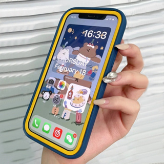 3 in 1 เคสโทรศัพท์ไอโฟน เคสประกบสีพื้นมาใหม่ For iPhone 11 Pro Max 14 12 13 Pro Max ซิลิโคนเหลวนุ่ม เคส 7 8 Plus SE 2020