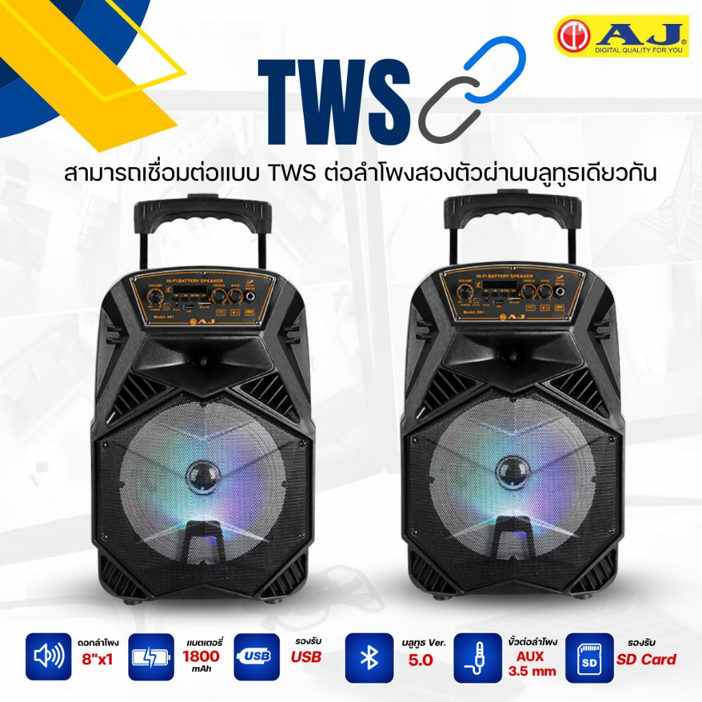 aj-ลำโพงบลูทูธ-รุ่น-x-81-กำลังขับ-60-วัตต์-ดอก-8-นิ้ว-ปรับเบสได้-พร้อมไมค์สาย-มีล้อลาก-ประกัน-1-ปี-เอ็คโค่ปรับไม่ได้