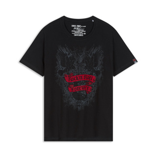 DAVIE JONES เสื้อยืดพิมพ์ลาย สีดำ Graphic Print T-Shirt in black TB0351BK