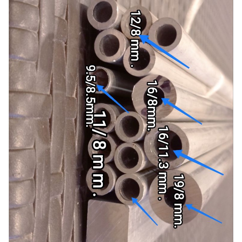 ลำอลูมิเนียมเกรด6063ขนาดวงนอก-12-m-m-วงใน-8-m-m-วงนอก-11-m-m-วงใน-8-m-m-amp-12-7-รู8mm-แบ่งขายราคาต่อชิ้น