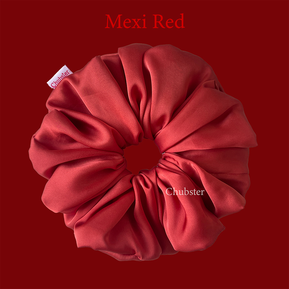 mexi-red-ยางรัดผมผ้าซาติน-บางลื่น-satin-scrunchies-ยางมัดผม-ยางรัดผมโดนัท