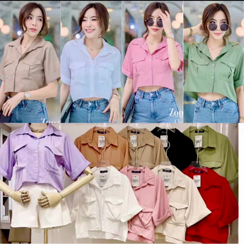 aimorn-shop-เสื้อเชิ้ตคอปก-ติดกระดุมหน้า-สไตล์เกาหลี-มีดีเทลกระเป๋าคู่ด้านหน้า