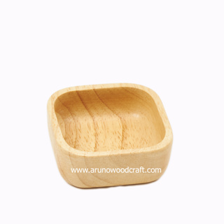 ถ้วยน้ำจิ้มไม้ยางพาราเหลี่ยม  W 3” x L 3” l RUBBER WOOD SQUARE SAUCE BOWL  W 3” x L 3”