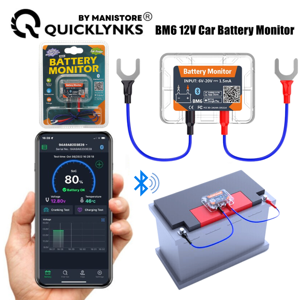 QuickLynks BM6 Car Battery Monitor & Tester Wireless Bluetooth 4.0 for