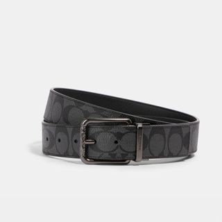 Coach 91283 Harness Buckle Cut To Size Reversible Belt, 38mm (QBMI5) เข็มขัด สี QB/Charcoal/Black