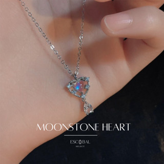 ESCOBAL✨พร้อมส่ง สร้อยเงินแท้ Moonstone Heart สร้อยหินนําโชค สร้อยมงคล สร้อยคอเงินแท้ สร้อยผู้หญิง สร้อยแฟชั่น สร้อยพลอย