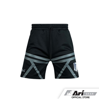 AOT X ARI SURVEY CORPS TRACK SHORTS - BLACK/GREY/BLACK กางเกงขาสั้น อาริ ไททัน ลายกองสำรวจ สีดำ