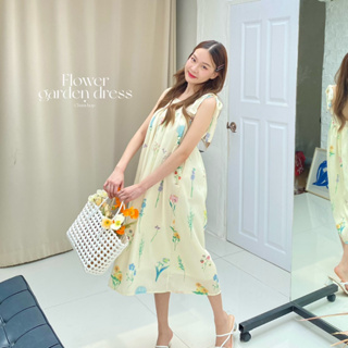 chuuchop_พร้อมส่ง(C7980)🌷🌻 Flower garden dress เดรสสายเดี่ยวสีครีมเหลืองลายดอกไม้ ต้อนรับซัมเมอร์