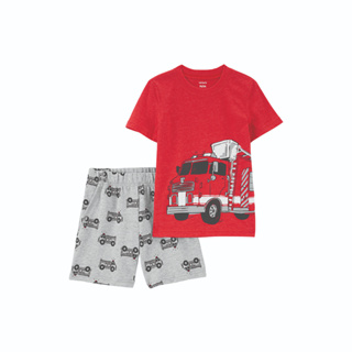 CARTERS SETS RED FIRETRUCK SET คาร์เตอร์เสื้อผ้าชุดขาสั้นเด็กผู้ชาย ลายรถดับเพลิง เซท 2 ชิ้น L10